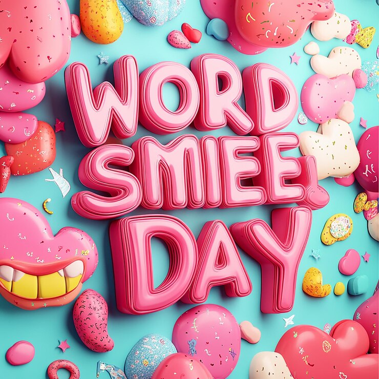 Foto un fondo colorido con una cita que dice: "día mundial de la sonrisa".