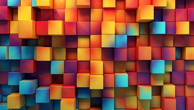 Un fondo colorido con cuadrados y las palabras "cubo" en la parte inferior.