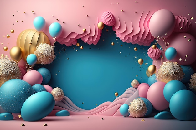 Fondo colorido de cumpleaños con globos y lugar para texto Ilustración AI Generativo