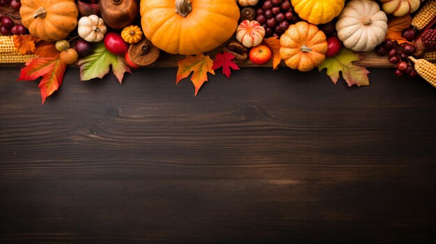 Foto fondo colorido del día de acción de gracias de otoño con un espacio en blanco capturado desde una vista superior