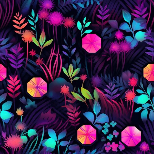 Un fondo colorido con diferentes flores y plantas.