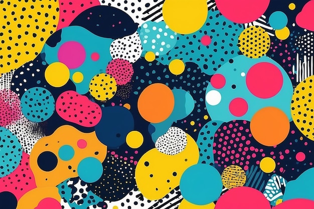 Fondo colorido en el estilo pop art patrón manchado abstracto colorido estilo textura de Memphis ilustración vectorial