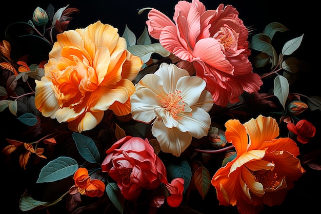 Fondo colorido de flores de dalia Primer plano imagegenerative ai