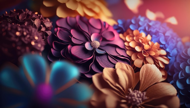 Un fondo colorido con flores y una fuente de luz.