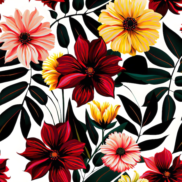 un fondo colorido con flores y hojas y la palabra primavera