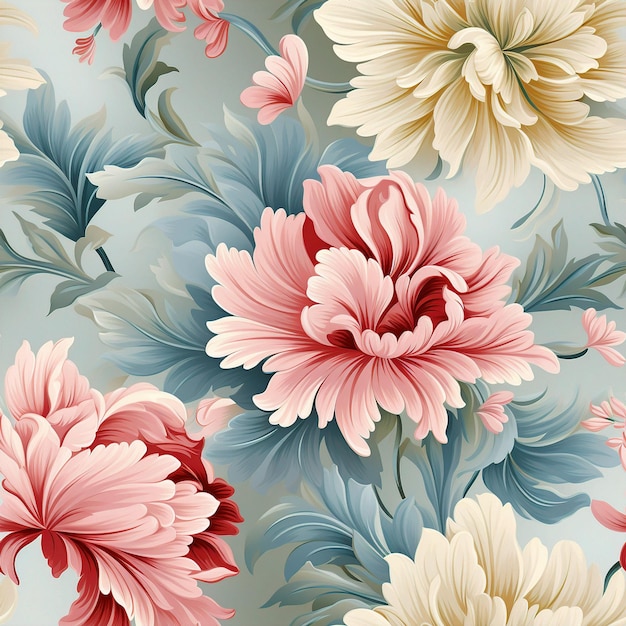 un fondo colorido con flores y hojas.