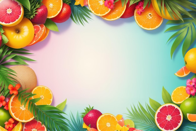 Un fondo colorido con frutas y hojas.