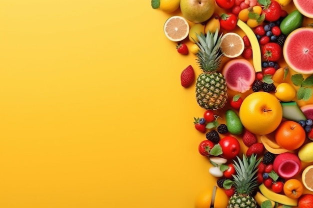 Un fondo colorido con frutas y verduras.