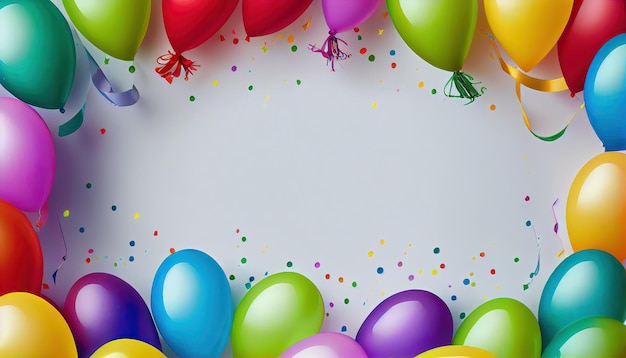 Un fondo colorido con globos y confeti