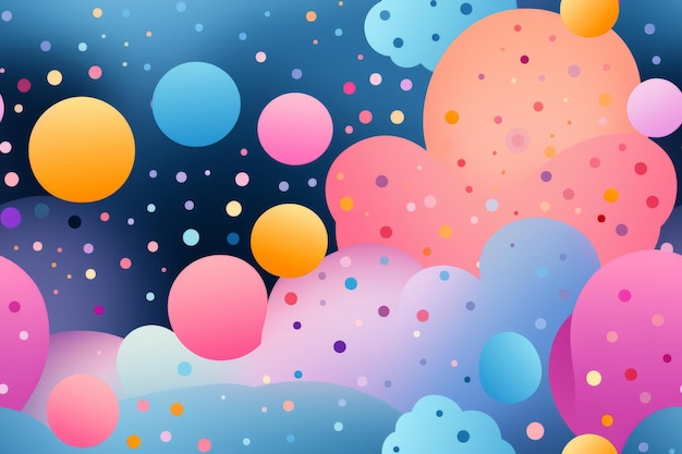 un fondo colorido con globos y nubes