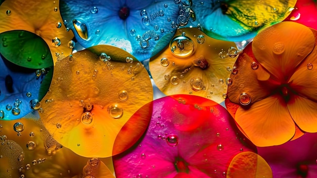 Un fondo colorido con gotas de agua y la palabra lluvia.