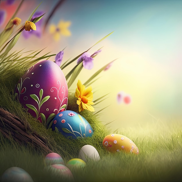 Fondo colorido de huevos de Pascua IA generativa