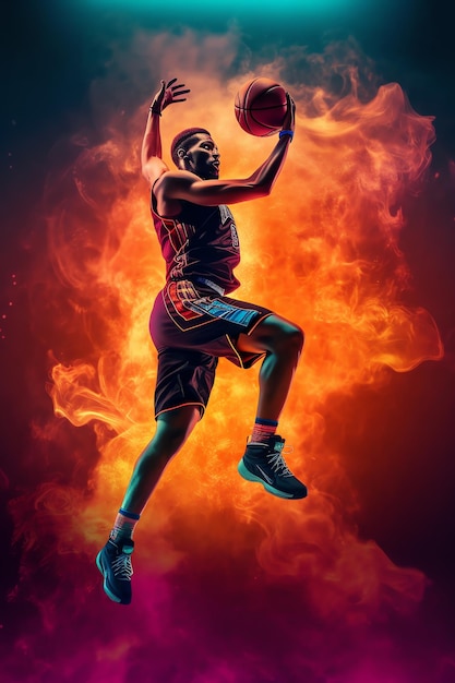 Fondo colorido de un jugador de baloncesto