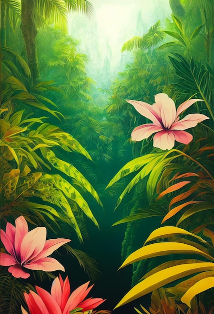 Foto fondo colorido de la jungla con espacio de copia representación 3d rea altamente detallada