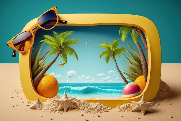 Fondo colorido lindo del concepto 3d de la playa tropical del verano