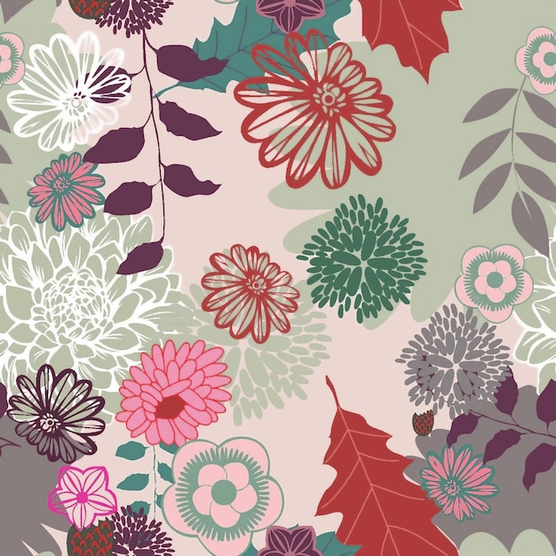 un fondo colorido con un montón de flores y hojas
