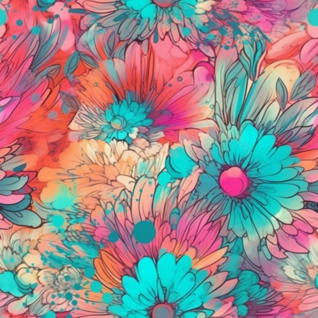 Un fondo colorido con motivos florales y una flor.