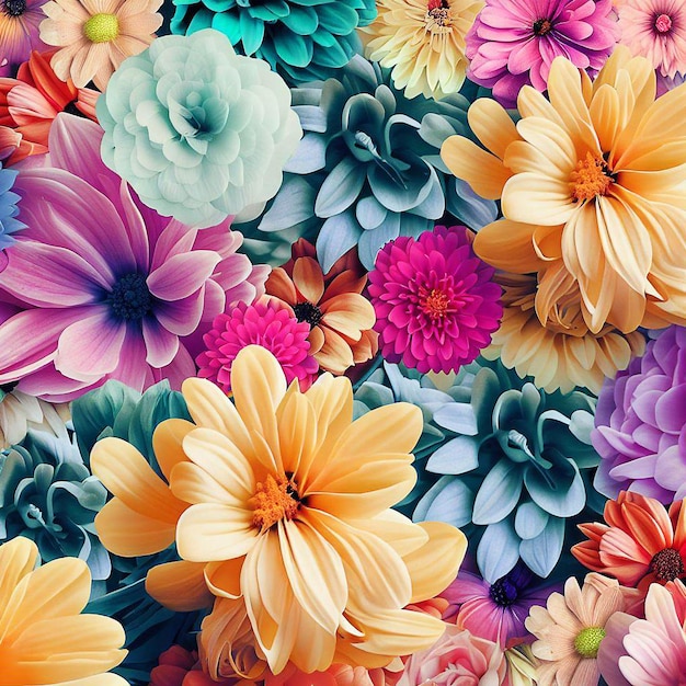 Un fondo colorido con muchas flores.