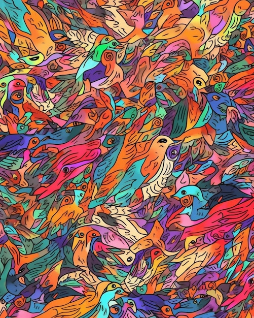 Un fondo colorido con un pájaro y un pájaro.