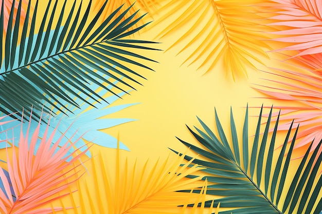 Foto un fondo colorido con palmeras y un fondo amarillo.