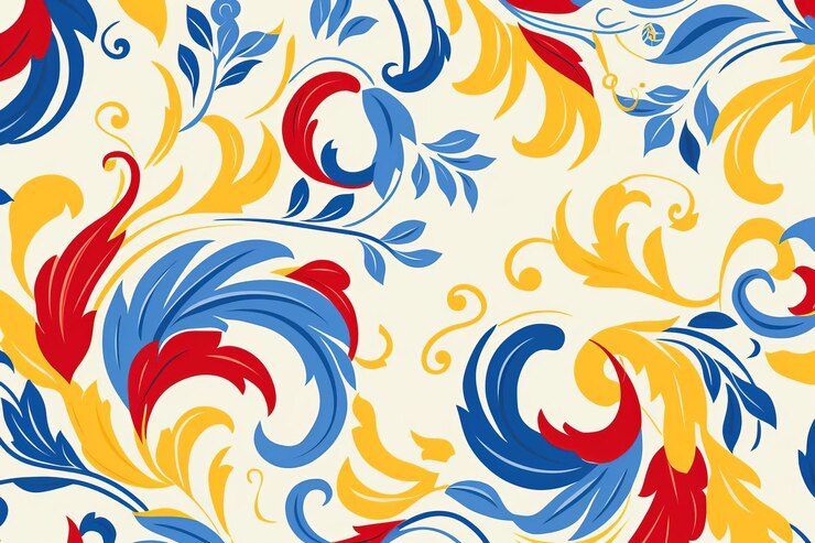 un fondo colorido con un patrón de flores y hojas