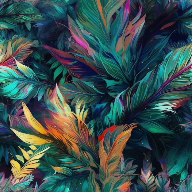 Un fondo colorido con un patrón de plumas.