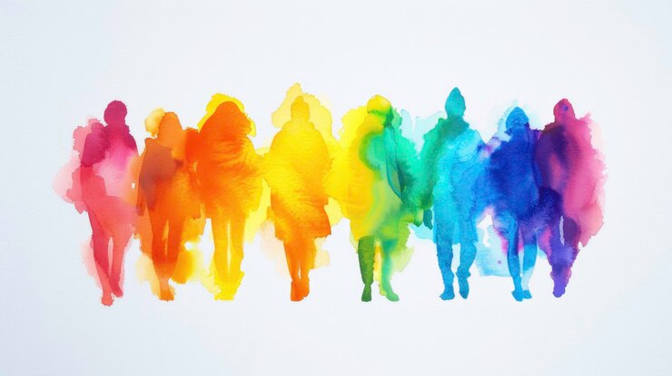 Foto un fondo colorido con personas levantando las manos en el aire