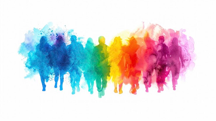 Foto un fondo colorido con personas levantando las manos en el aire