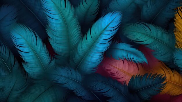 Un fondo colorido con una pluma azul