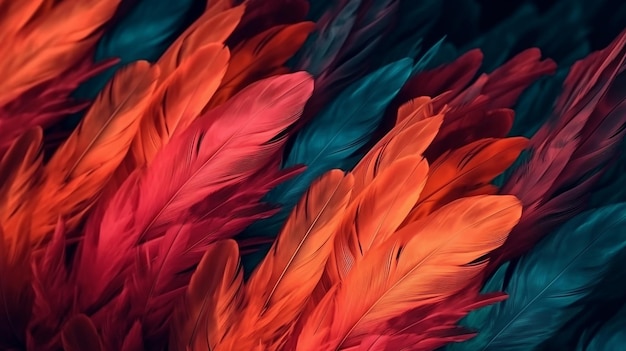 Un fondo colorido con plumas de color azul y naranja.