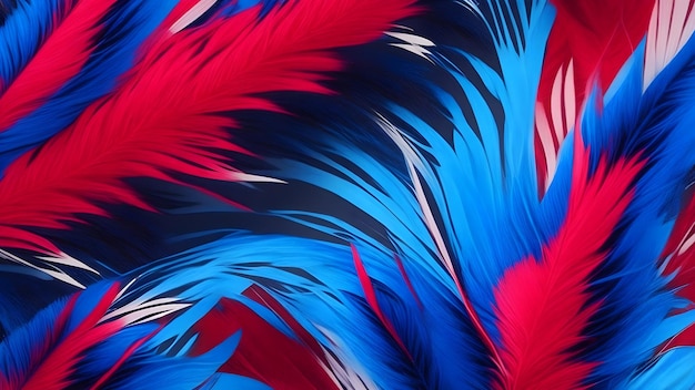 un fondo colorido de plumas con plumas rojas y azules