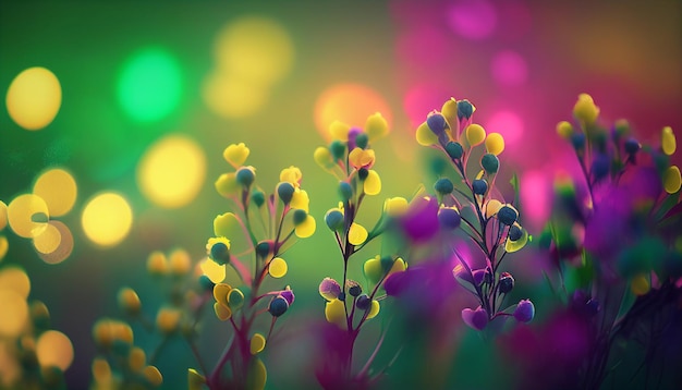 Fondo colorido de primavera con renderizado 3d bokeh AI generativa