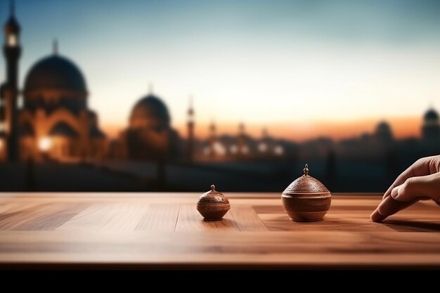 Fondo colorido de ramadán con mezquita AI generativa