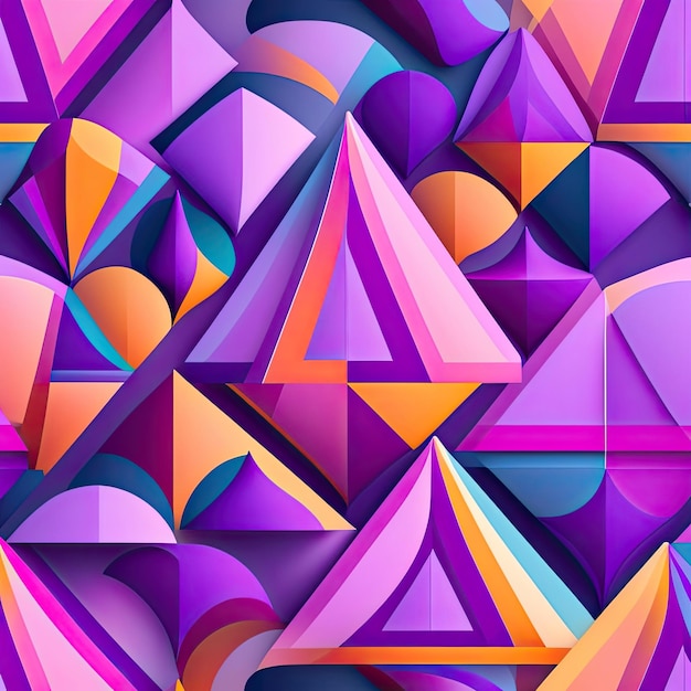 un fondo colorido con un triángulo púrpura y naranja y un velero púrpura.
