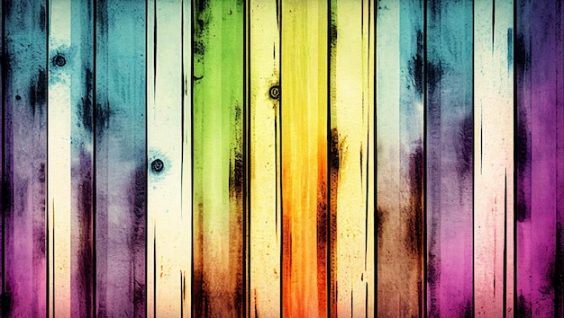 Fondo colorido con una valla de madera y la palabra arco iris.