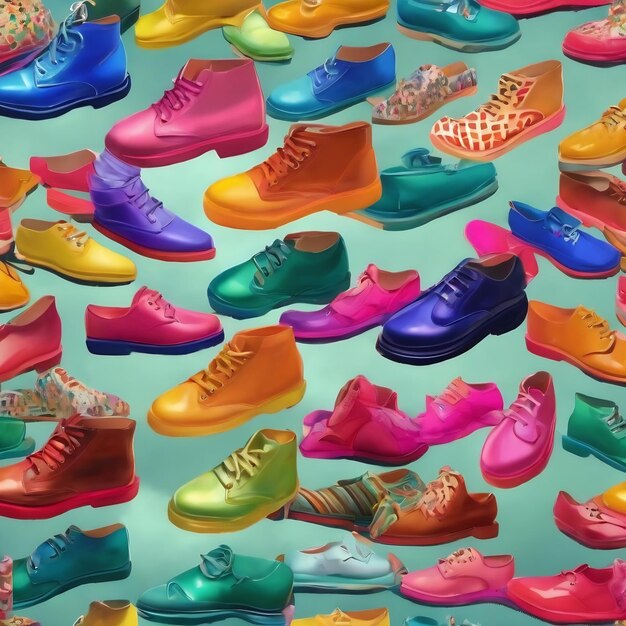 Un fondo colorido con zapatos coloridos y un patrón colorido