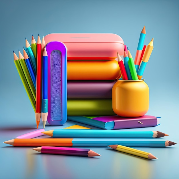 Fondo con coloridos útiles escolares Concepto de regreso a la escuela