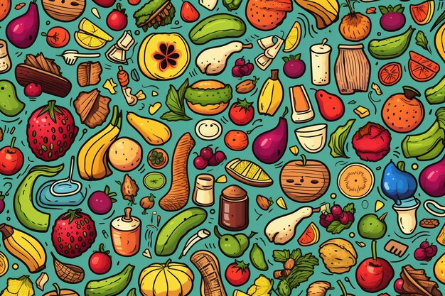 Foto el fondo de la comida de doodle