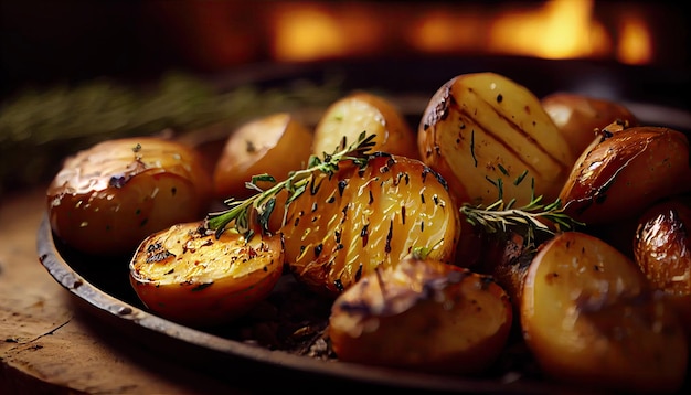 Fondo de comida sabrosa de papas asadas con tecnología de IA generativa