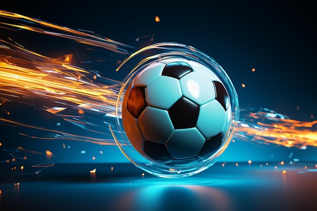 Fondo de competición abstracto Gráfico de balón de fútbol en un suelo iluminado diseñado digitalmente