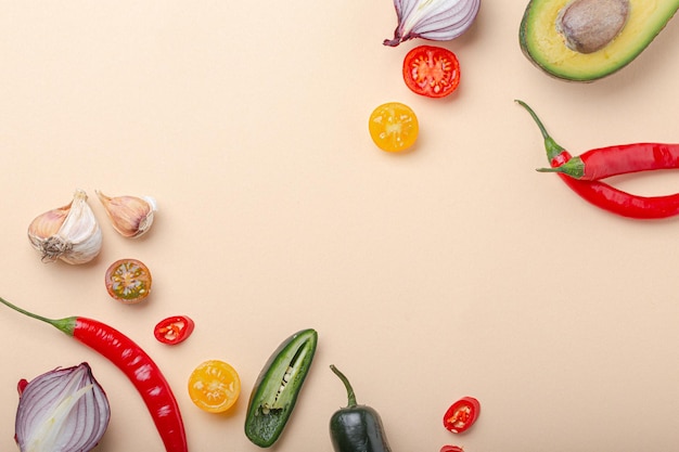 Fondo de concepto de comida orgánica saludable de cocina creativa hecho de frutas y verduras coloridas