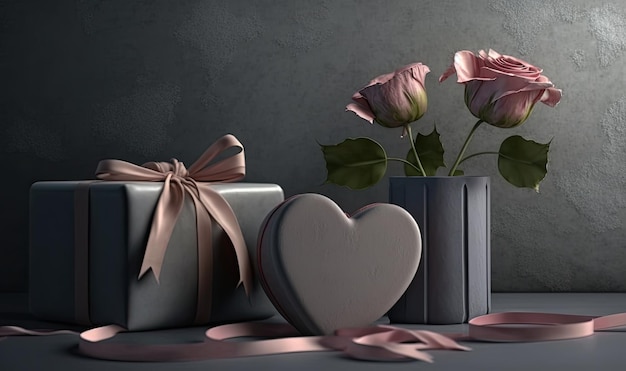 Fondo de concepto de diseño de día de la madre con caja de regalo corazón y flores