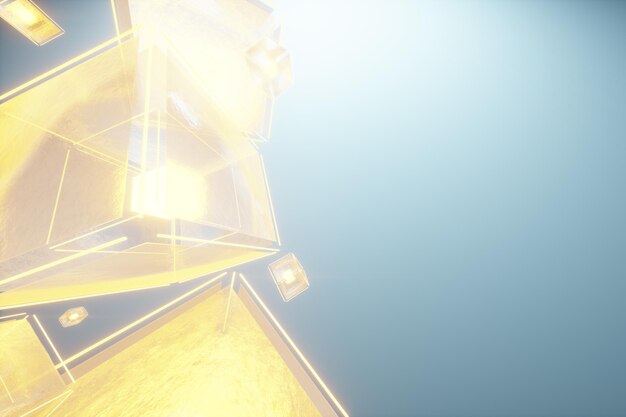 Fondo de concepto de neón creativo Blockchain. Criptografía, capacidad de aprendizaje de la inteligencia artificial, redes neuronales. Los bloques holográficos se ensamblan en una matriz. Ilustración 3D, representación 3D.