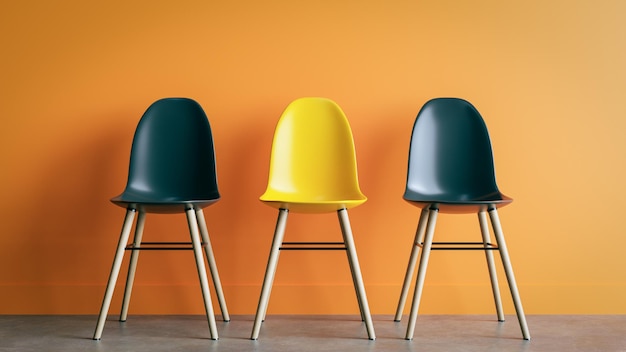 Fondo del concepto con sillas en la sala de espera para la representación 3d de la entrevista de trabajo