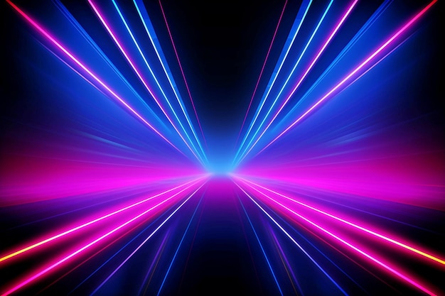 Fondo de concepto de tecnología de alta velocidad fondo abstracto brillante brillo azul neón y púrpura
