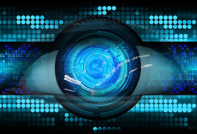 Fondo de concepto de tecnología futura de circuito cibernético de ojo azul