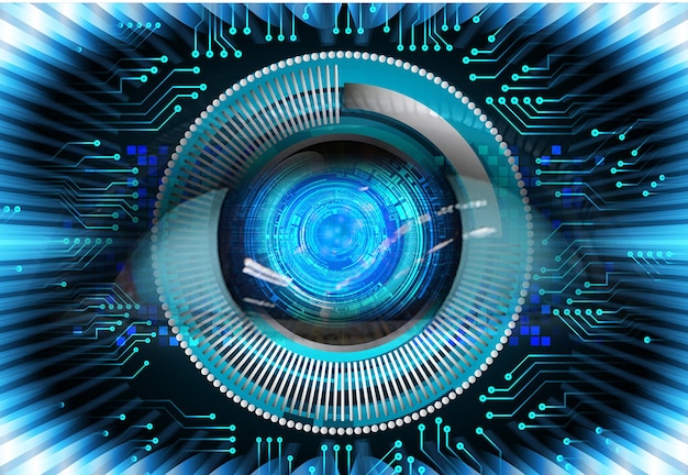 Fondo de concepto de tecnología futura de circuito ojo azul cyber