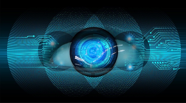 Fondo de concepto de tecnología futura de circuito ojo azul cyber