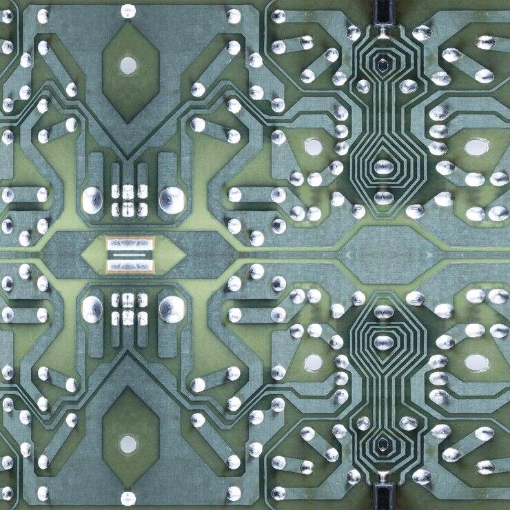 Foto fondo de concepto de tecnología de microchip con elementos electrónicos de placa de circuito. patrón abstracto para tecnología informática, ilustración informática integrada en la placa base.