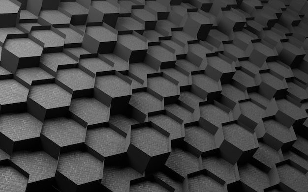 Fondo de concepto de textura de ladrillo negro hexagonal abstracto 3d